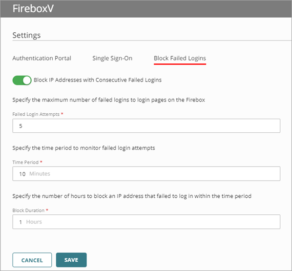Screen shot of the Block Failed Logins settings page