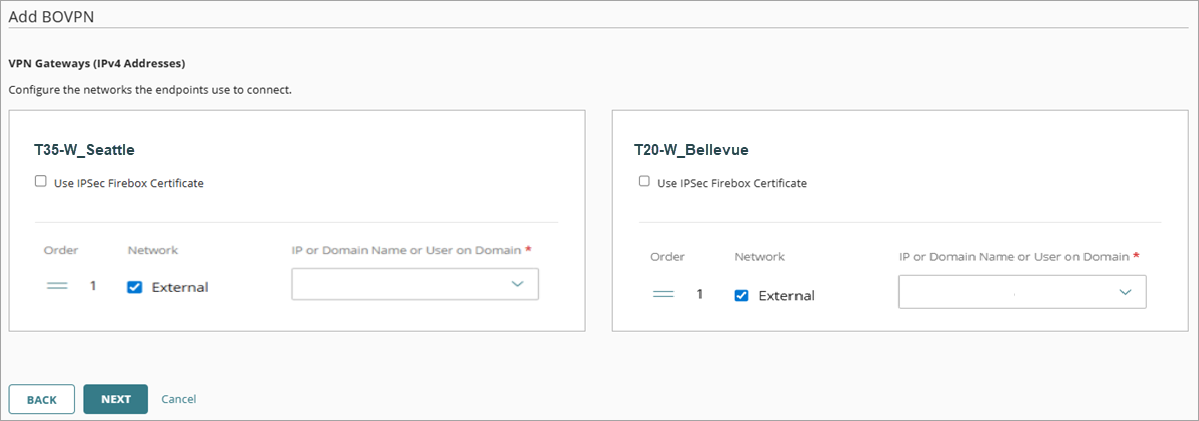 Screen shot of the VPN Gateways settings