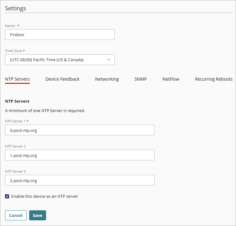 Screen shot of the Device Settings page