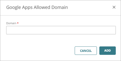 Screenshot of the Google Apps Allowed Domain dialog box. 