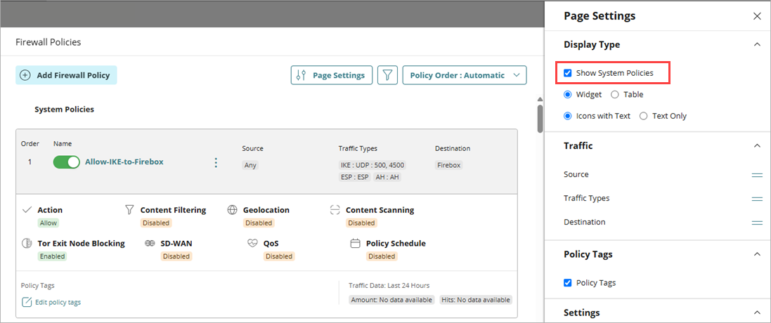 Show System Policies Toggle