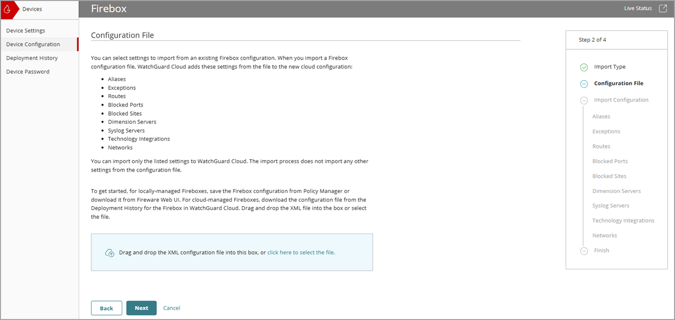 Screenshot of the Import Configuration wizard