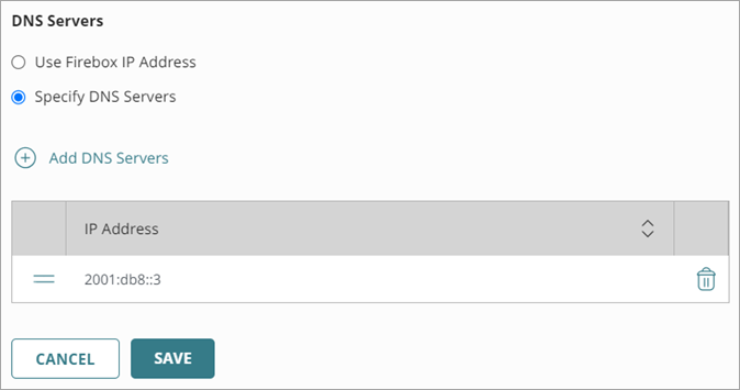 Screenshot of the DNS Servers list