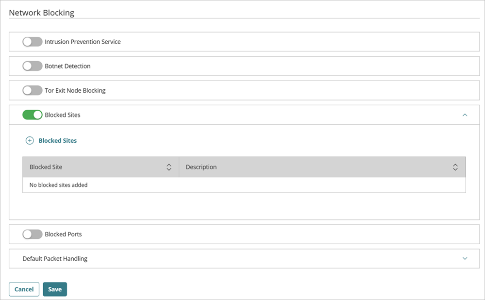 WatchGuard Cloud screen shot of Blocked Sites option