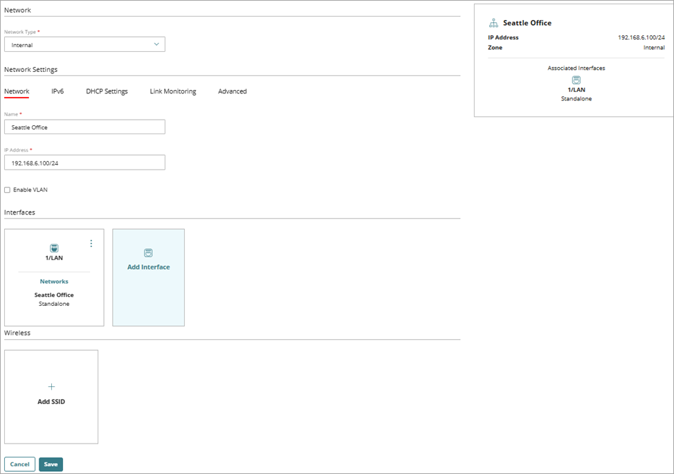 Screenshot of the Network page
