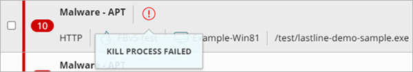 Screen shot of a Device Isolation Failed hover text error on the Incidents page