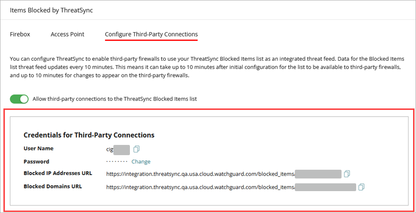 Screenshot of the Credentials for Third-Party Connections box.