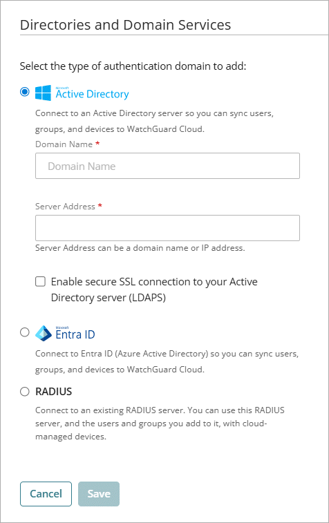 Screen shot of the Add Authentication Domain page, Add servers step