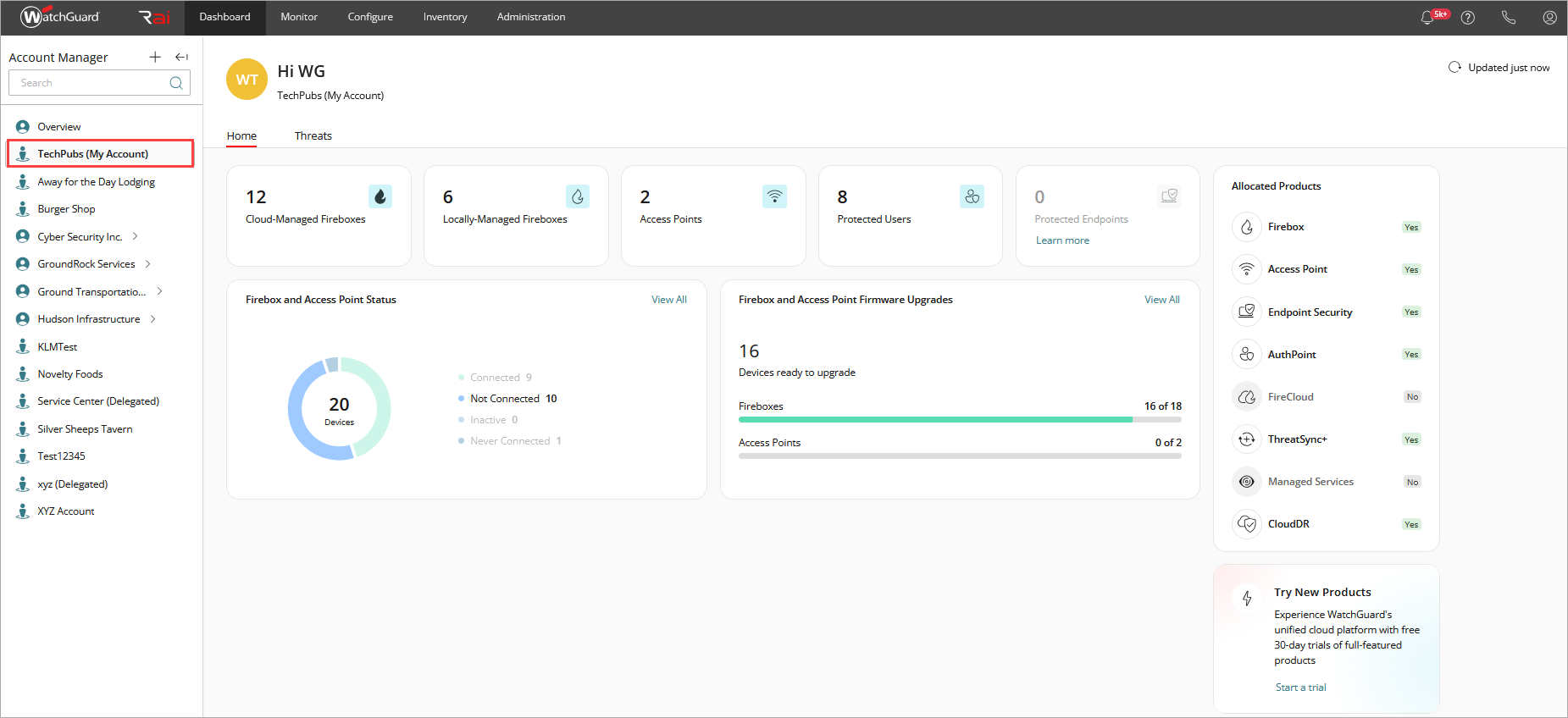 Screen shot of WatchGuard Cloud, Account Manager My Account