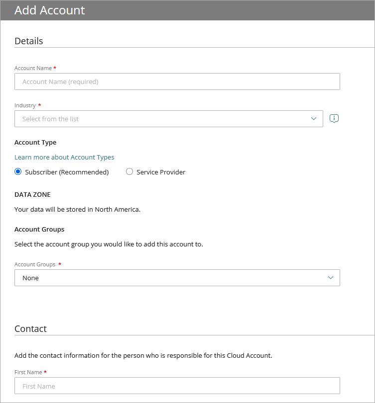 Screen shot of Add Account dialog box