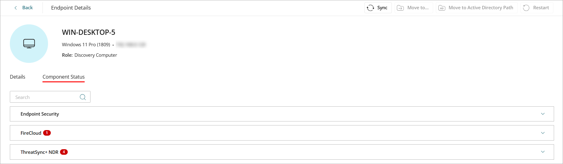Screen shot of Component Status page in WatchGuard Cloud