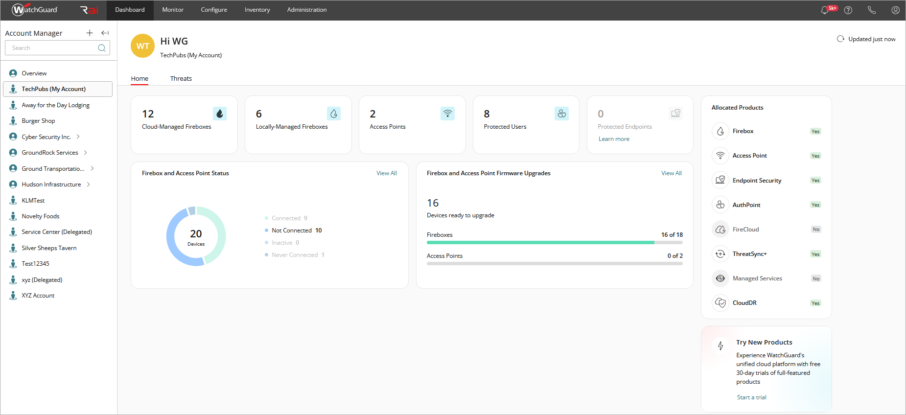 Screen shot of WatchGuard Cloud Service Provider Dashboard