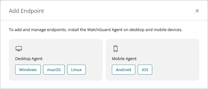 Screen shot of Add Endpoint dialog box, support OS for Endpoint Security