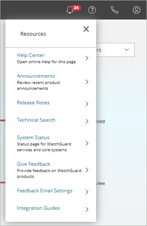 Screenshot of the Resources menu in WatchGuard Cloud.