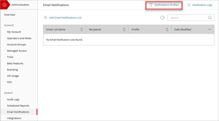 Screen shot of the Email Notifications page