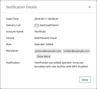 Screen shot of the Notification Log Details dialog box