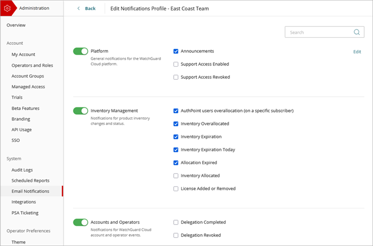 Screen shot of the Edit Notifications Profile page