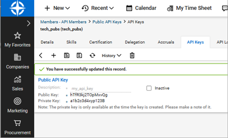 Screen shot of the ConnectWise Manage new publick API key page