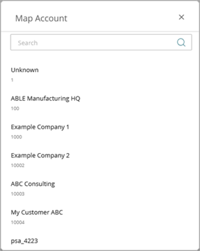 Screen shot of the PSA Integration Map Accounts dialog box