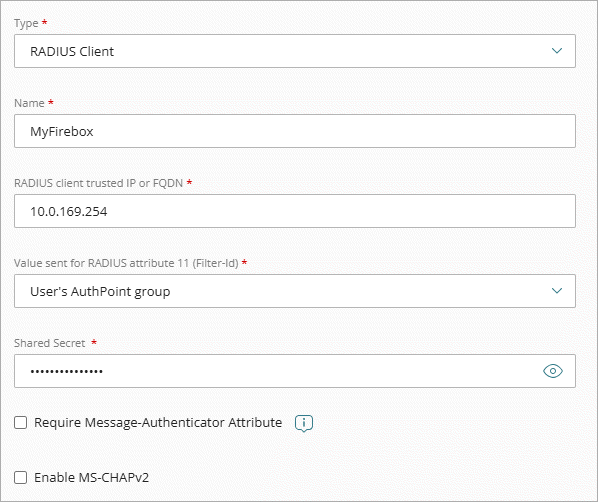 Screen shot of the RADIUS fields on the Add Resource page.