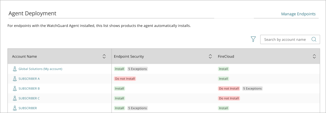 Screen shot of Agent Deployment page