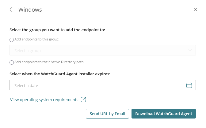 Screen shot of Add Endpoints dialog box for Windows OS (Endpoint Security)