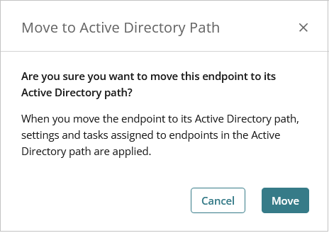 Screen shot of Move to Active Directory Path confirmation dialog box