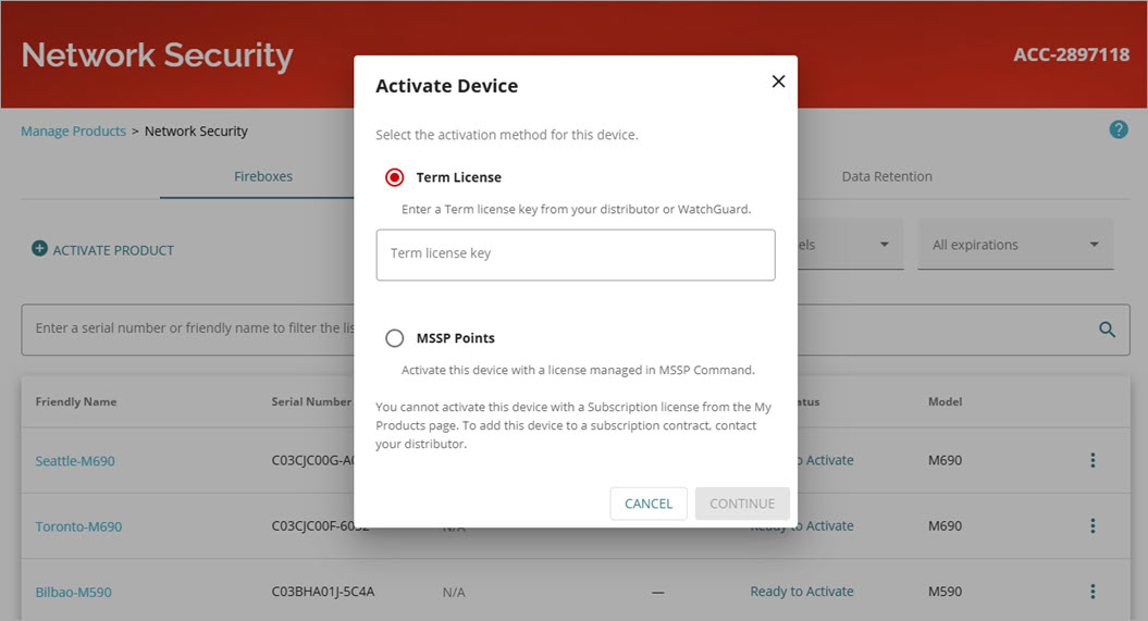Screenshot of the Activate Device dialog box