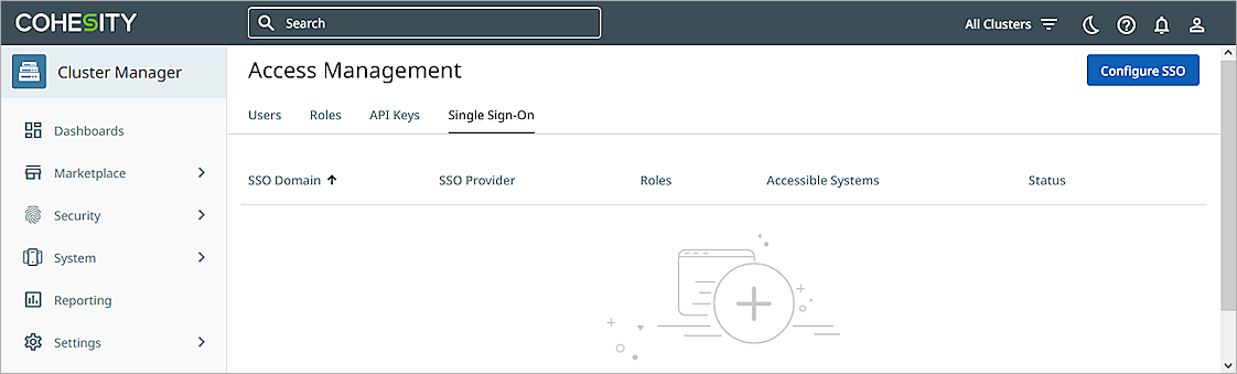 Screenshot that shows the Single Sign-On tab of the Access Management page.