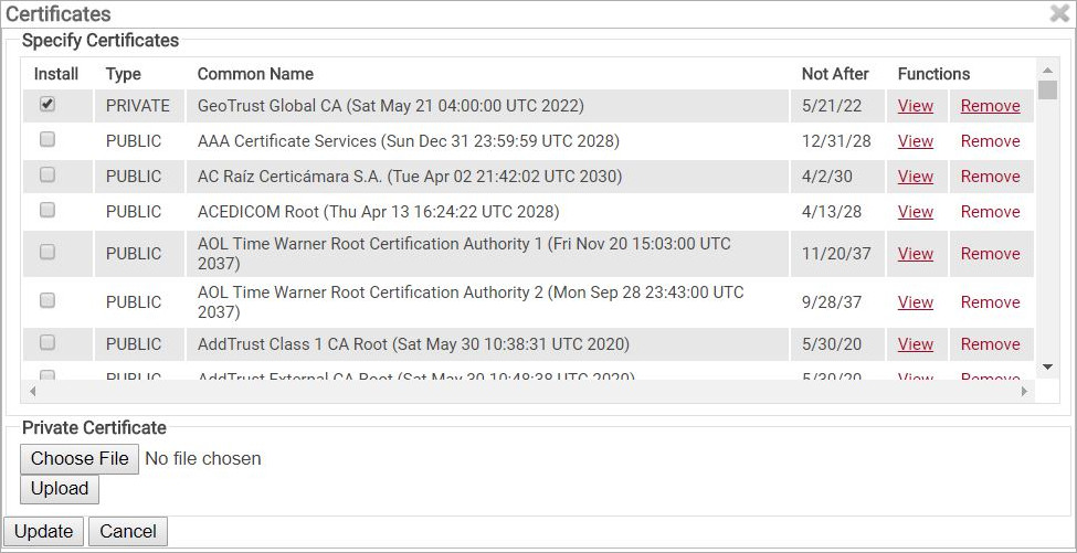 Screen shot for SecureW2 certificate addition