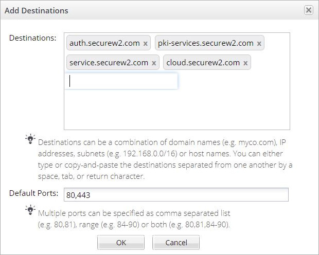 Screen shot of the Wi-Fi Cloud Portal exceptions