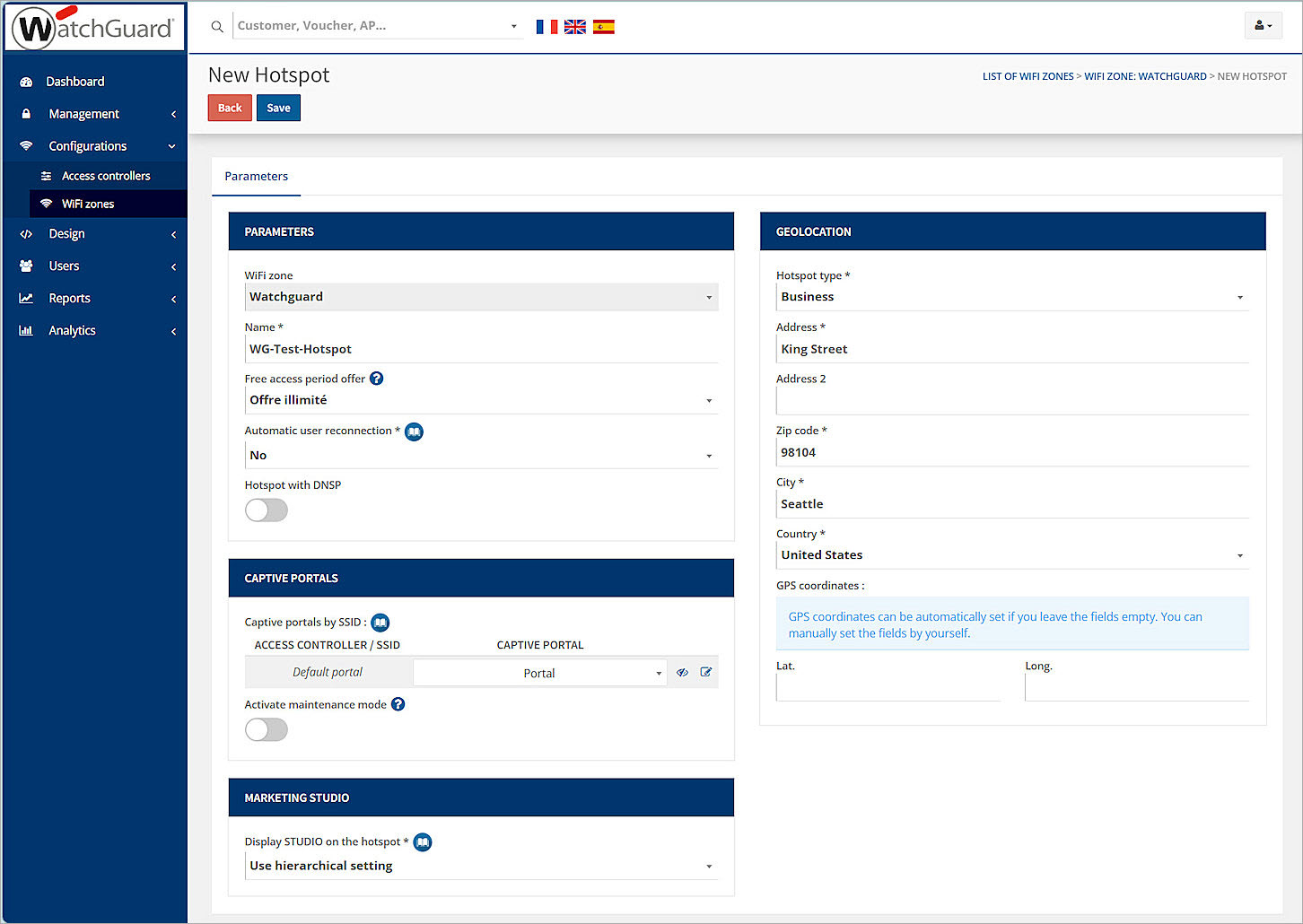Screenshot of the Hotspot Manager Hotspot configuration page