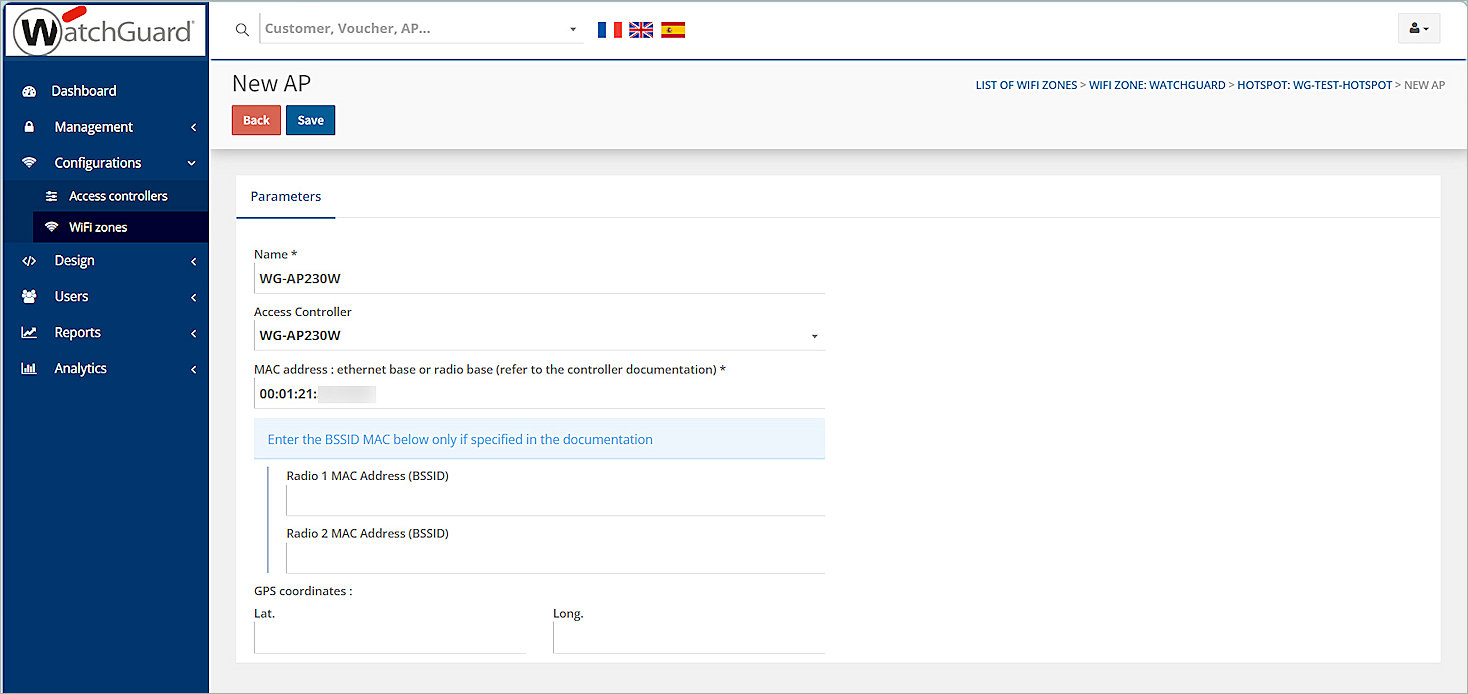 Screenshot of the Hotspot Manager Hotspot configuration and AP registration page
