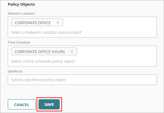 Screenshot of the Save button on the Add Policy page.
