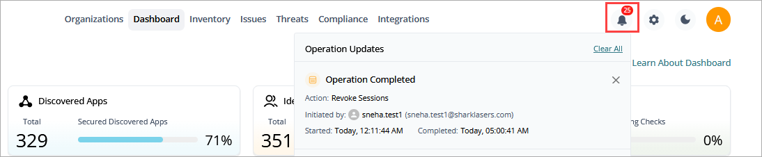 Screen shot of alerts in CloudDR management UI