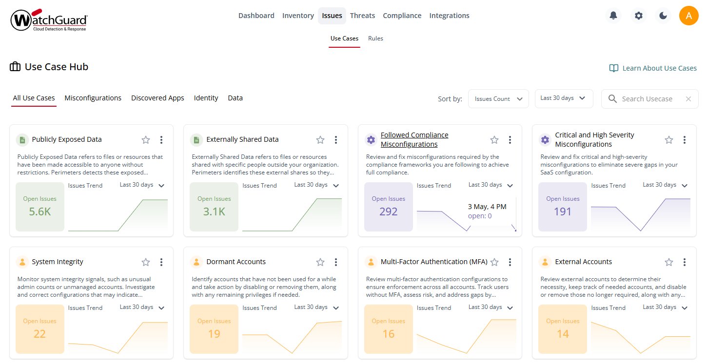 Screenshot of the Issues > Use Cases page