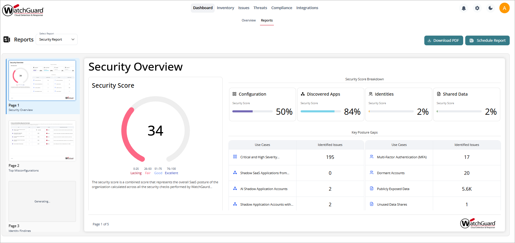 Screen shot of the WatchGuard CloudDR dashboard reports page