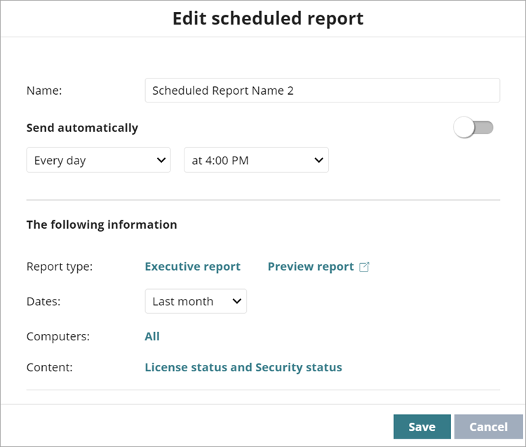 Screen shot of the Edit scheduled report dialog box
