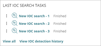 Screen shot of Advanced EPDR, Last IOC Search Tasks tile