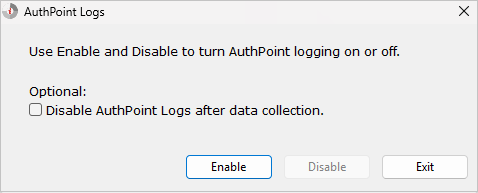 Screen shot of PSInfo tool, AuthPoint Logs dialog box