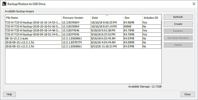 Screen shot of the Backup/Restore to USB Drive dialog box