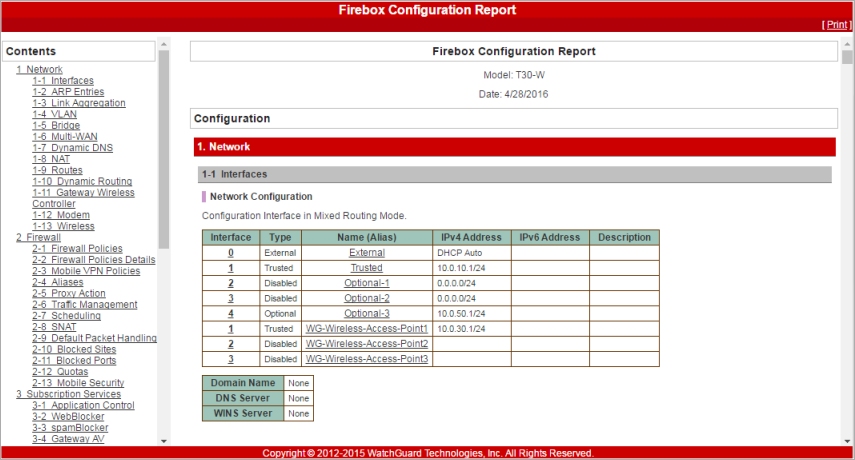 Screen shot of the XTM Configuration Report