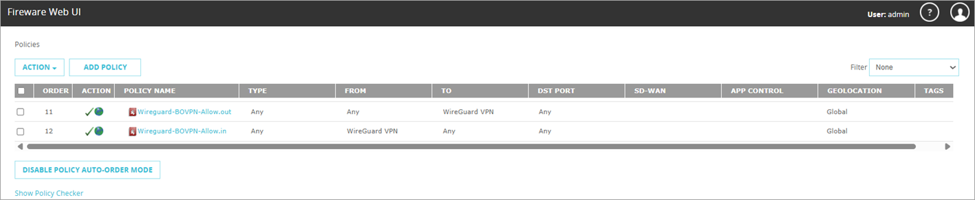 Screenshot of Allow-WireGuardVPN policies