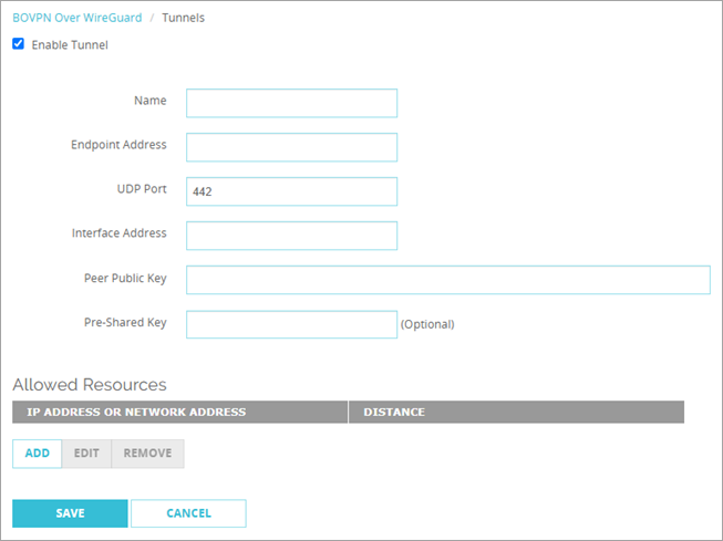 Screenshot of the WireGuard tunnel settings page