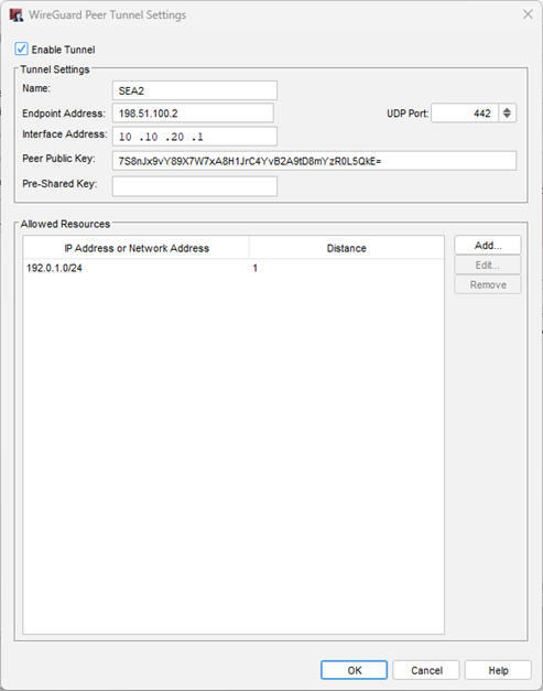 Screenshot of allowed resources for a WireGuard tunnel in Policy Manager