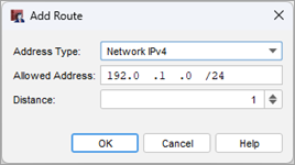 Screenshot of the Add Route dialog box with an allowed resource