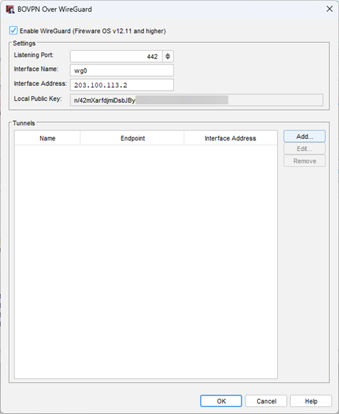 Screenshot of WireGuard enabled in Policy Manager