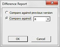 Screen shot of the Difference Report dialog box, with the Compare against option selected