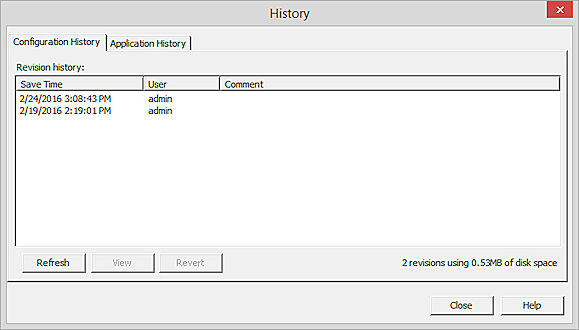 Screen shot of the History dialog box