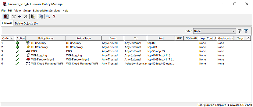 Screen shot of the Fireware Policy Manager Configuration Template application